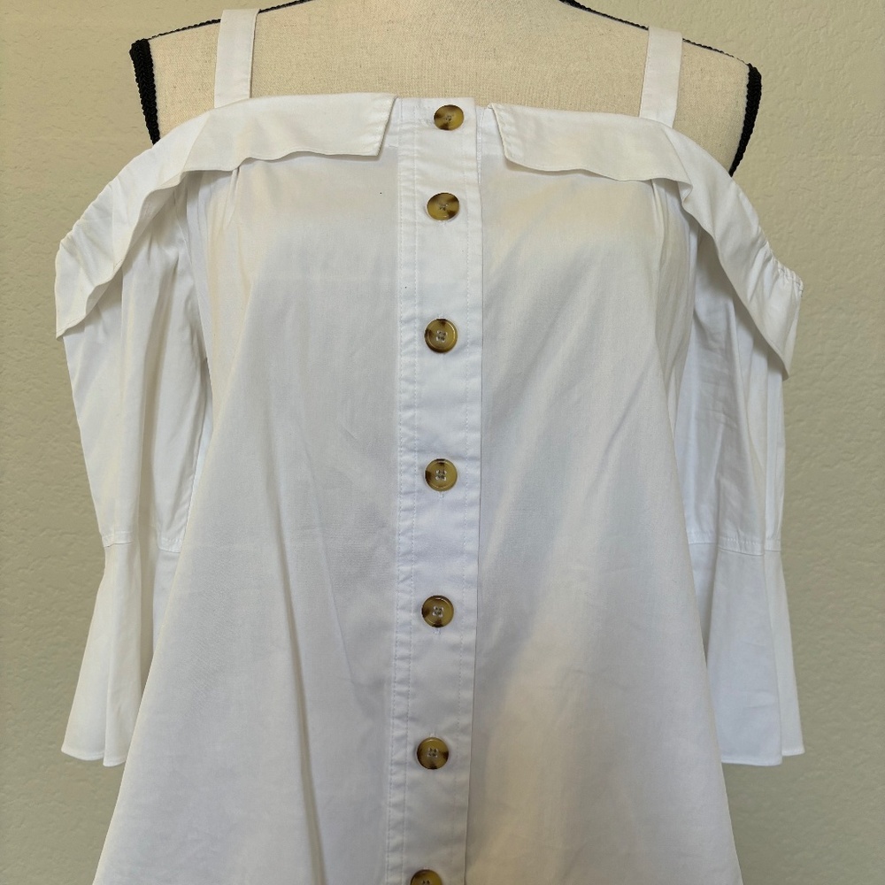 Anthropology Maeve White Off Shoulder Button Down Blouse